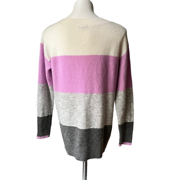Talbots Wide Striped Sweater, Cream, purple and Grey - Picture 7 of 11